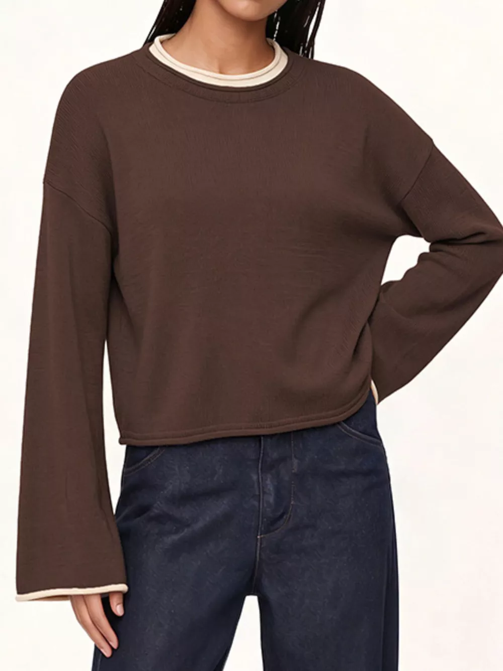 Crew Neck Dropped Shoulder Sweater, image 7
