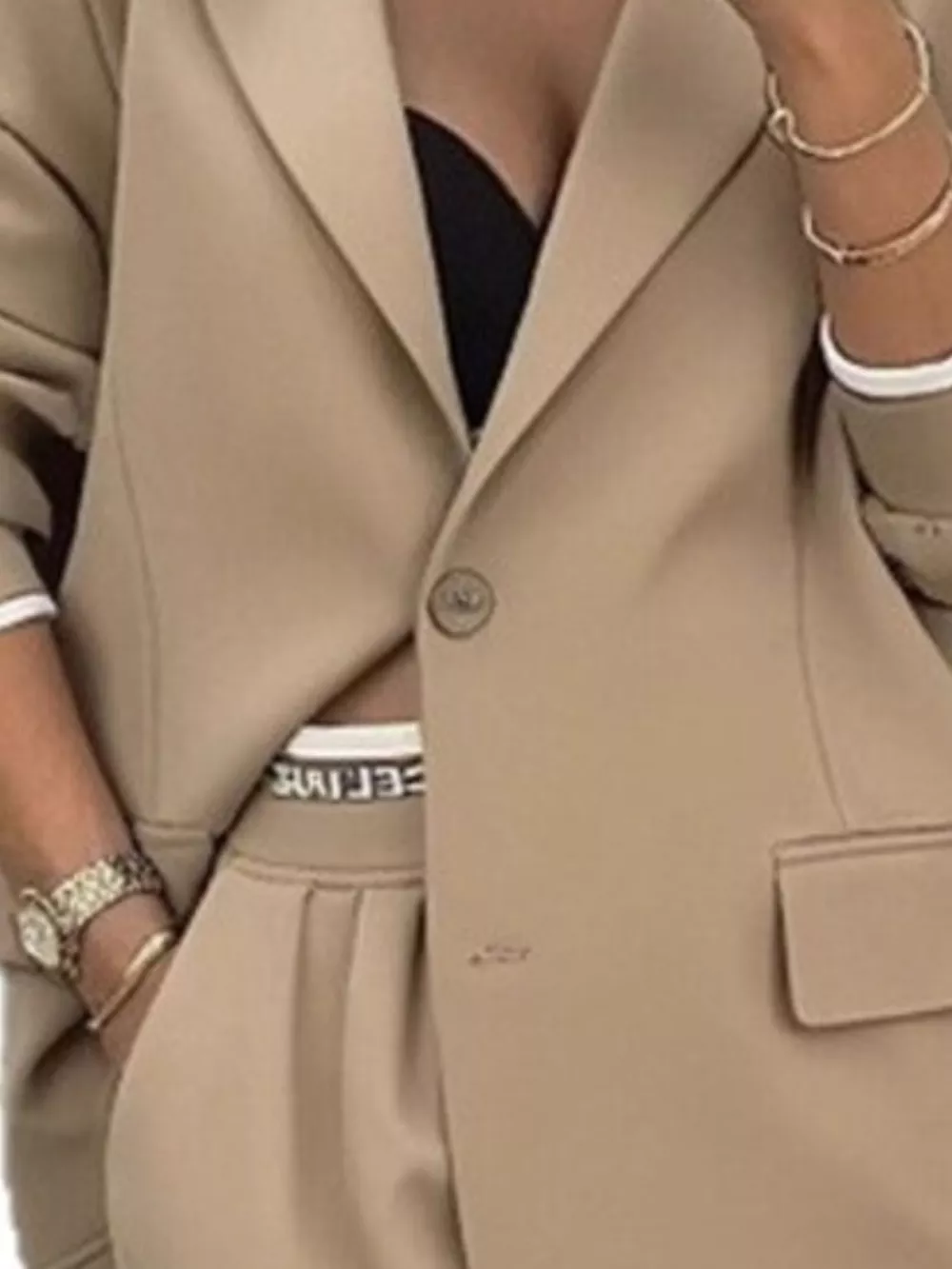 Full Size One Button Blazer and Wide-Leg Pants Set Plus Size, image 12