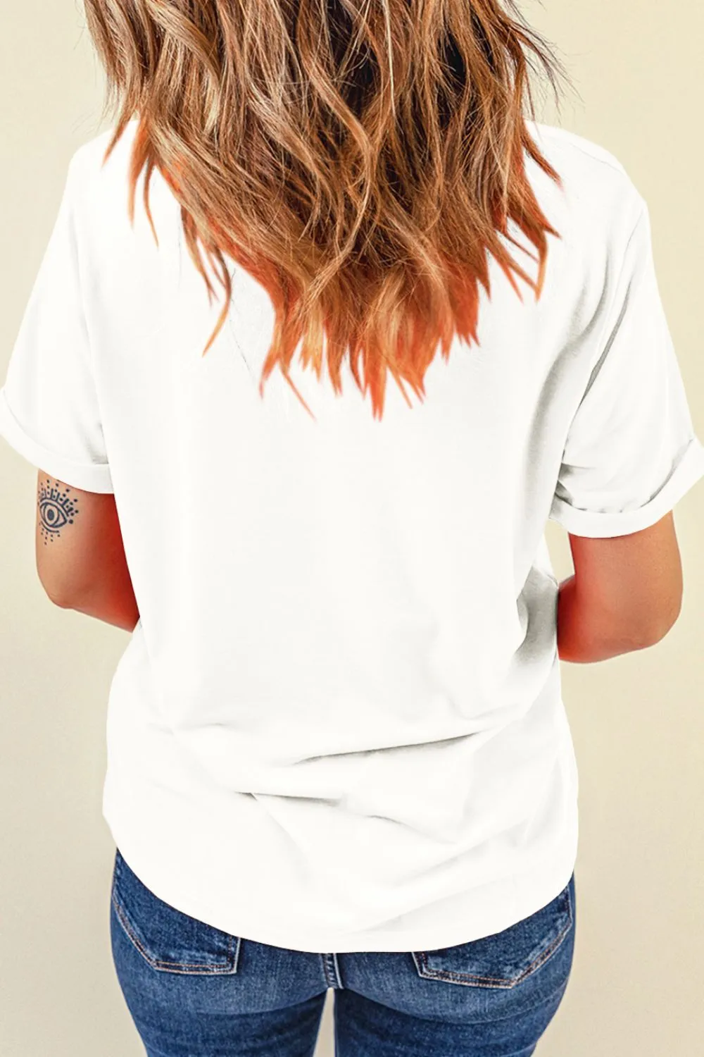 Sequin Flag Bow Pattern Crew Neck Patriotic Tee, image 4