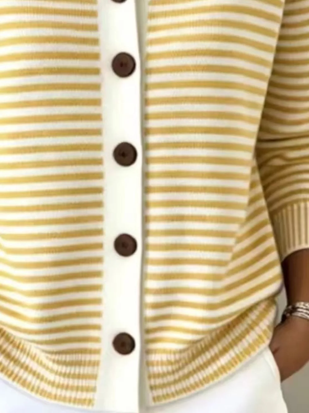 Full Size Striped Button-Down Knit Cardigan Plus Size, image 7