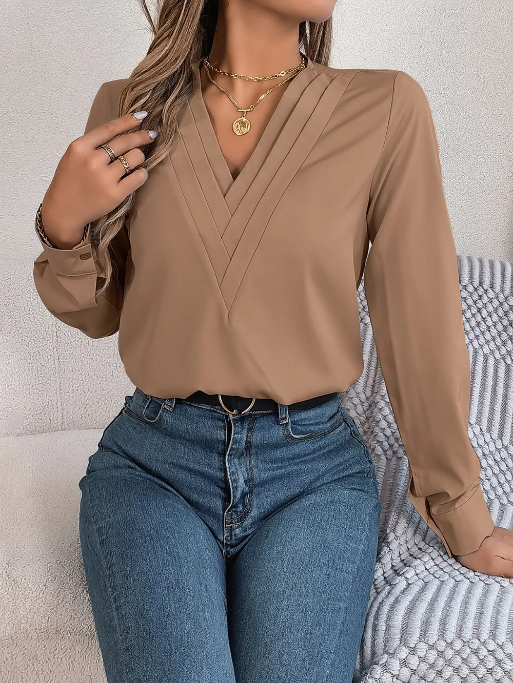 V-Neck Long Sleeve Blouse, image 17