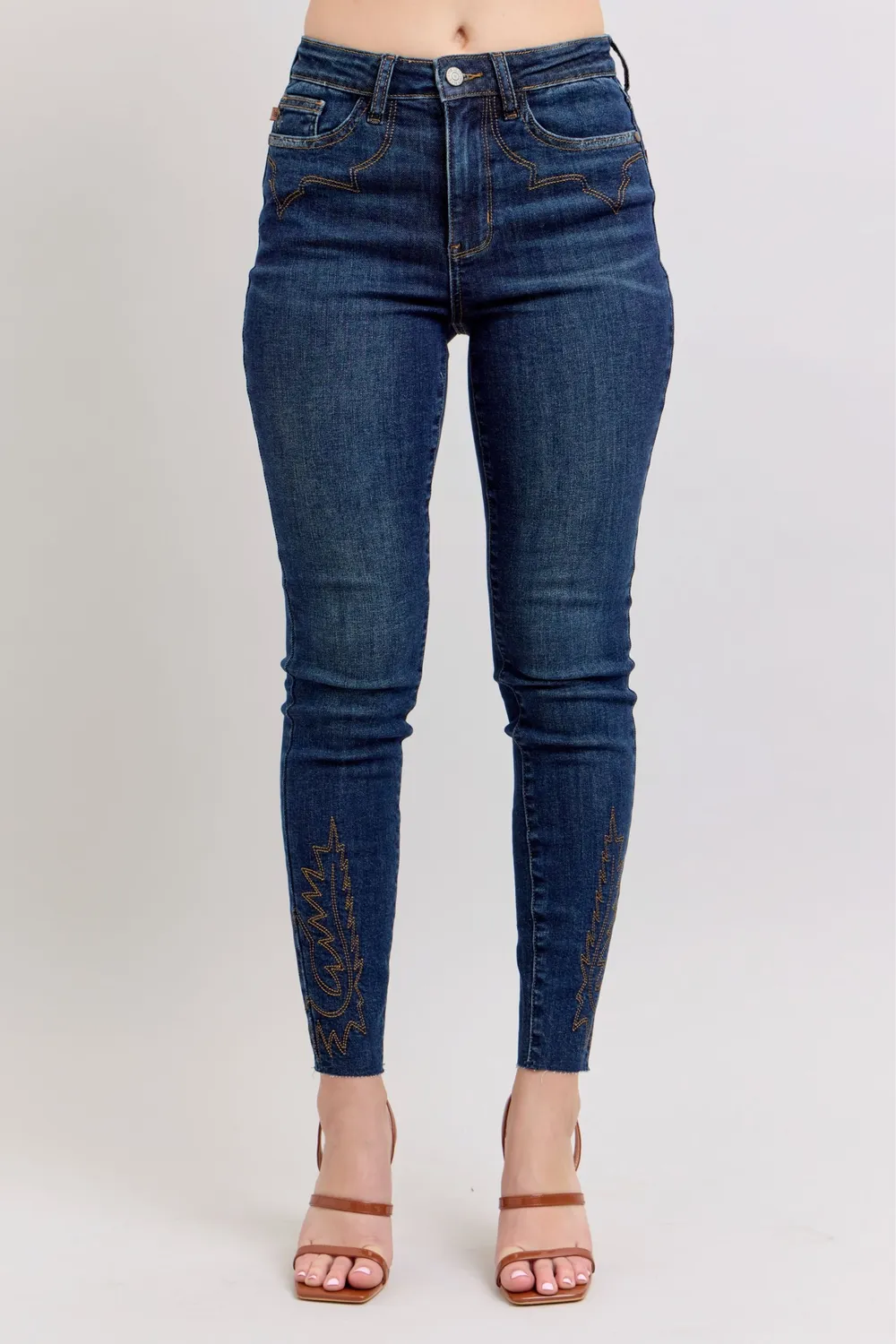 Full Size Embroidered High Rise Skinny Jeans Plus Size