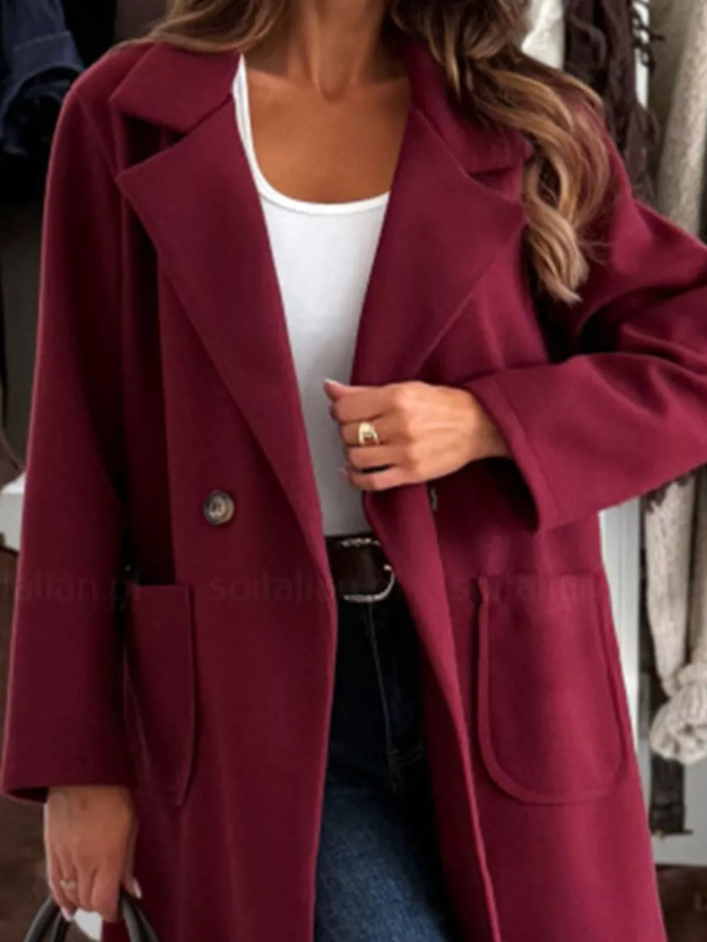 Long-Sleeve Single-Breasted Trench Coat, image 10