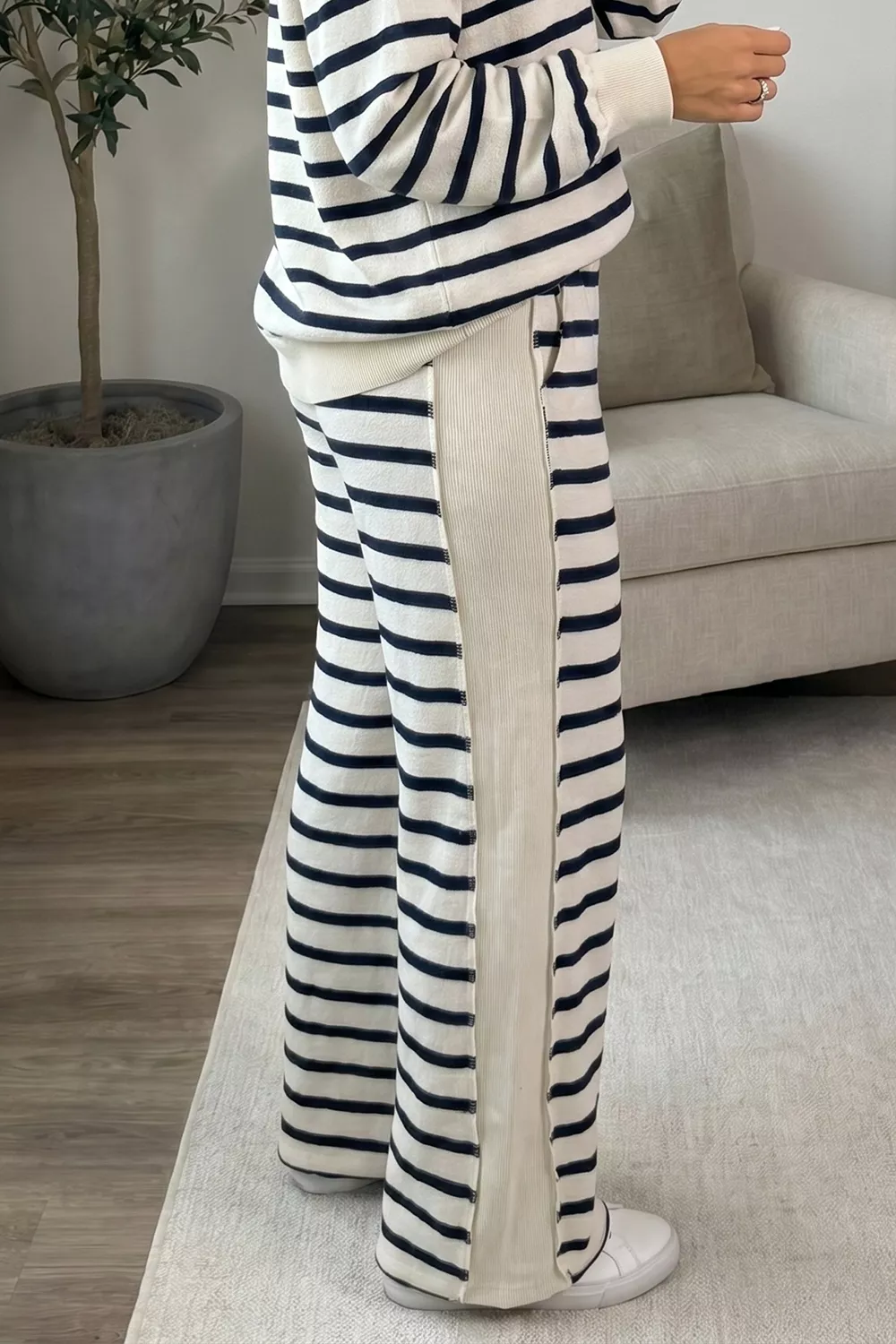 Striped Long Sleeve Top and Wide-Leg Pants Set, image 6