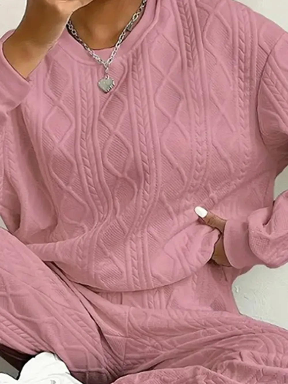 Texture Round Neck Top and Pants Set, image 10