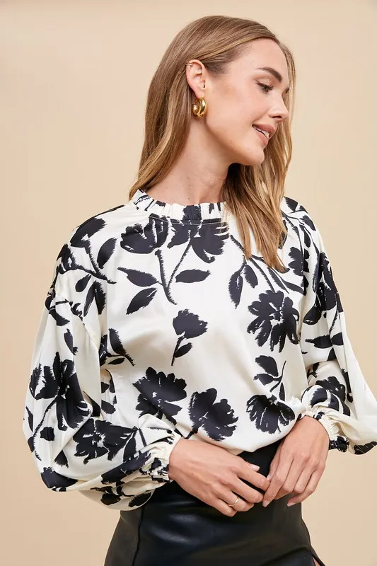 Frill Printed Balloon Sleeve Blouse, image 4
