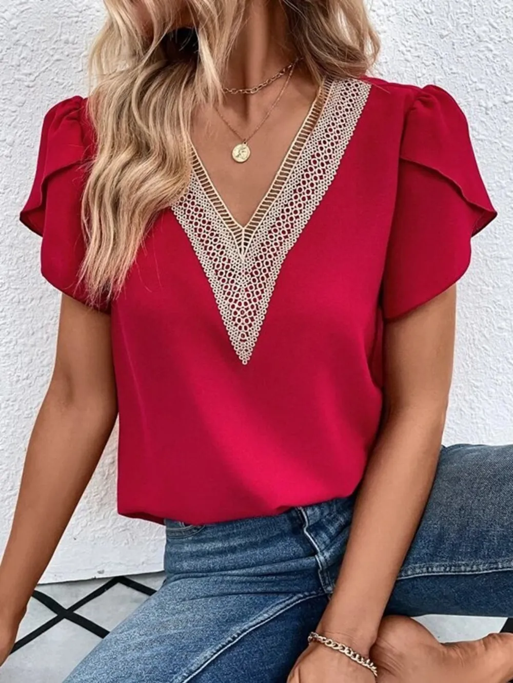 V-Neck Petal Sleeve Blouse, image 7