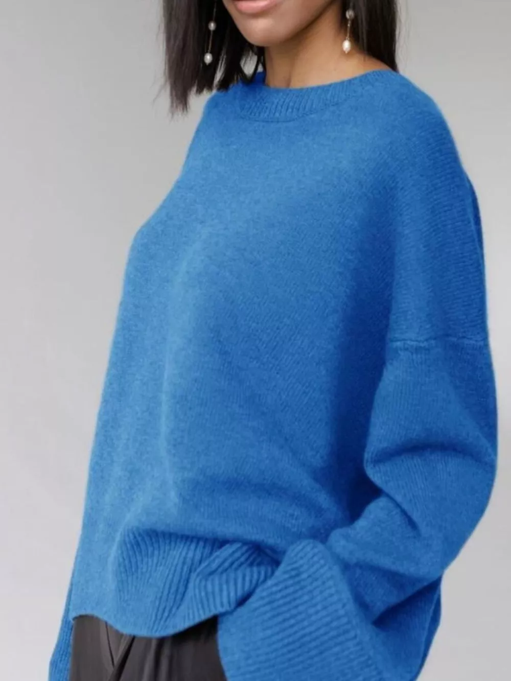 Ribbed Hem Round Neck Sweater, image 6