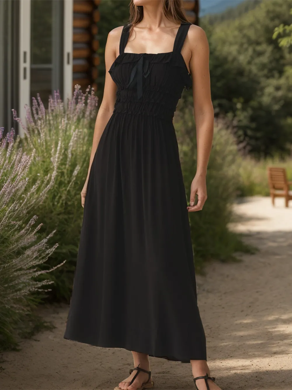 Frill Square Neck Wide Strap Dress, image 4
