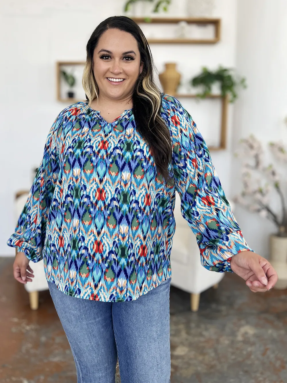 Full Size Printed Balloon Sleeve Blouse, image 21