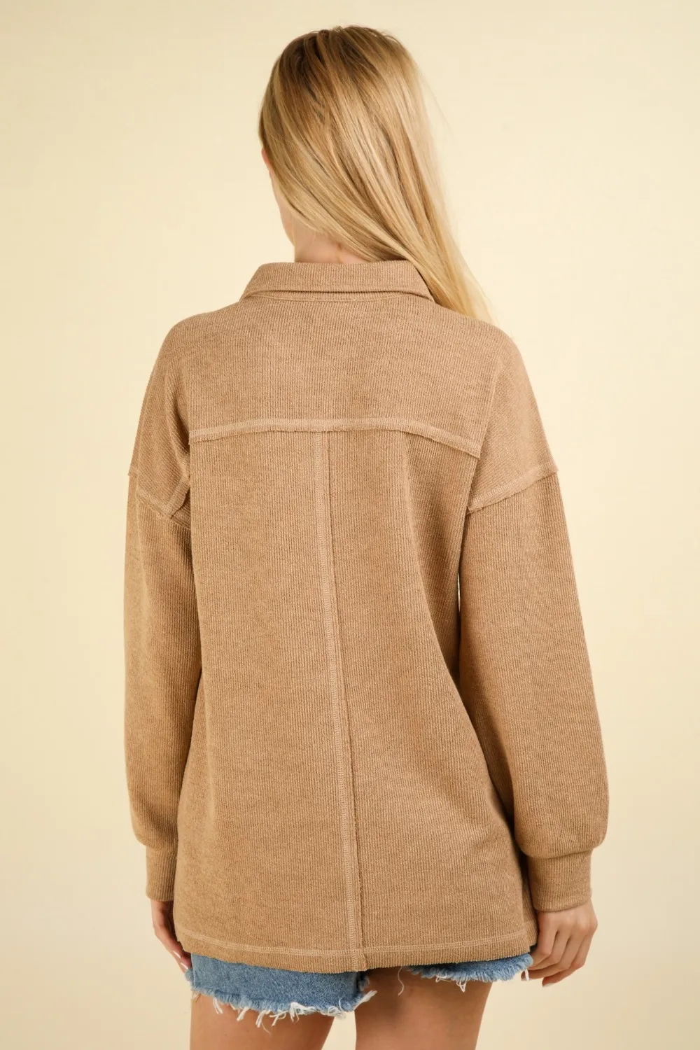 Collared Half Button Knit Top with Pockets, image 2