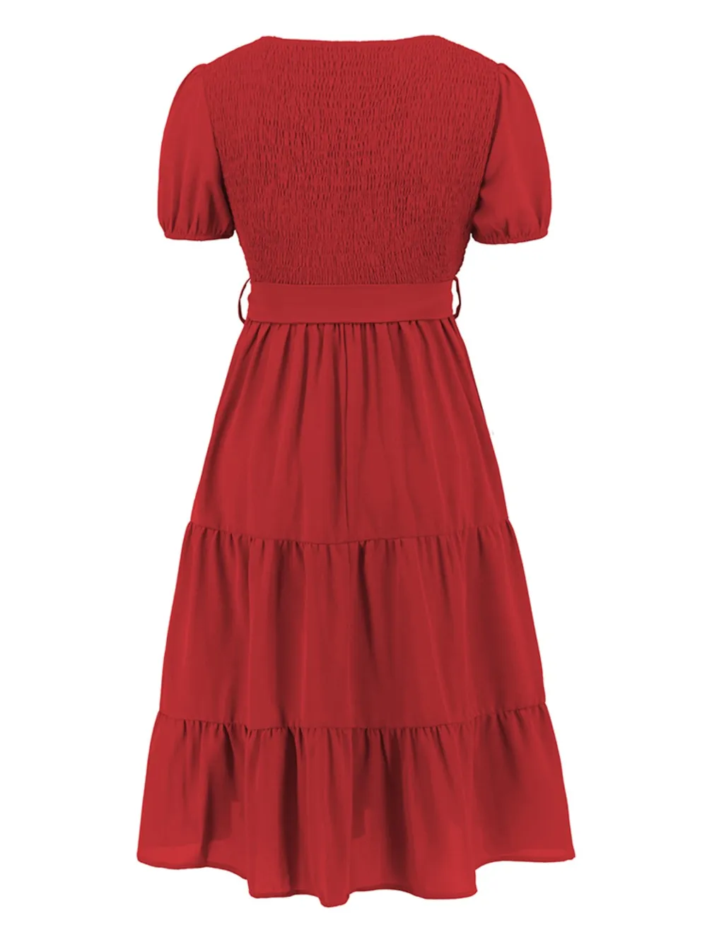 Smocked Tie Front Short Sleeve Tiered Dress, image 8