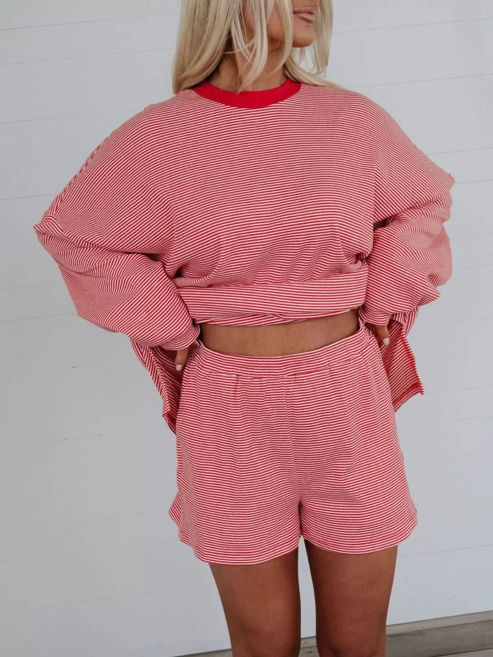 Striped Dropped Shoulder Top and Shorts Set, image 7