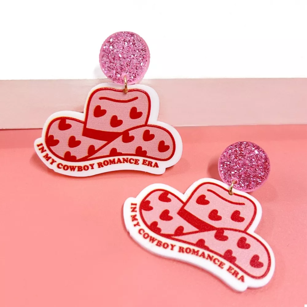 Cowboy Hat Dangle Earrings with Heart Accents, image 3