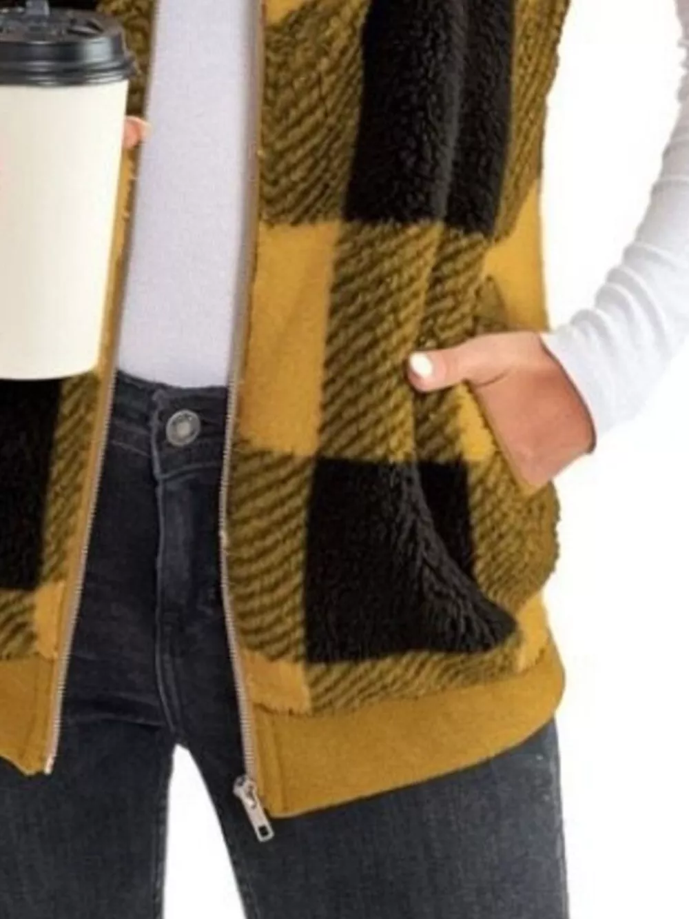 Full Size Color Block Zip Up Vest Coat Plus Size, image 4