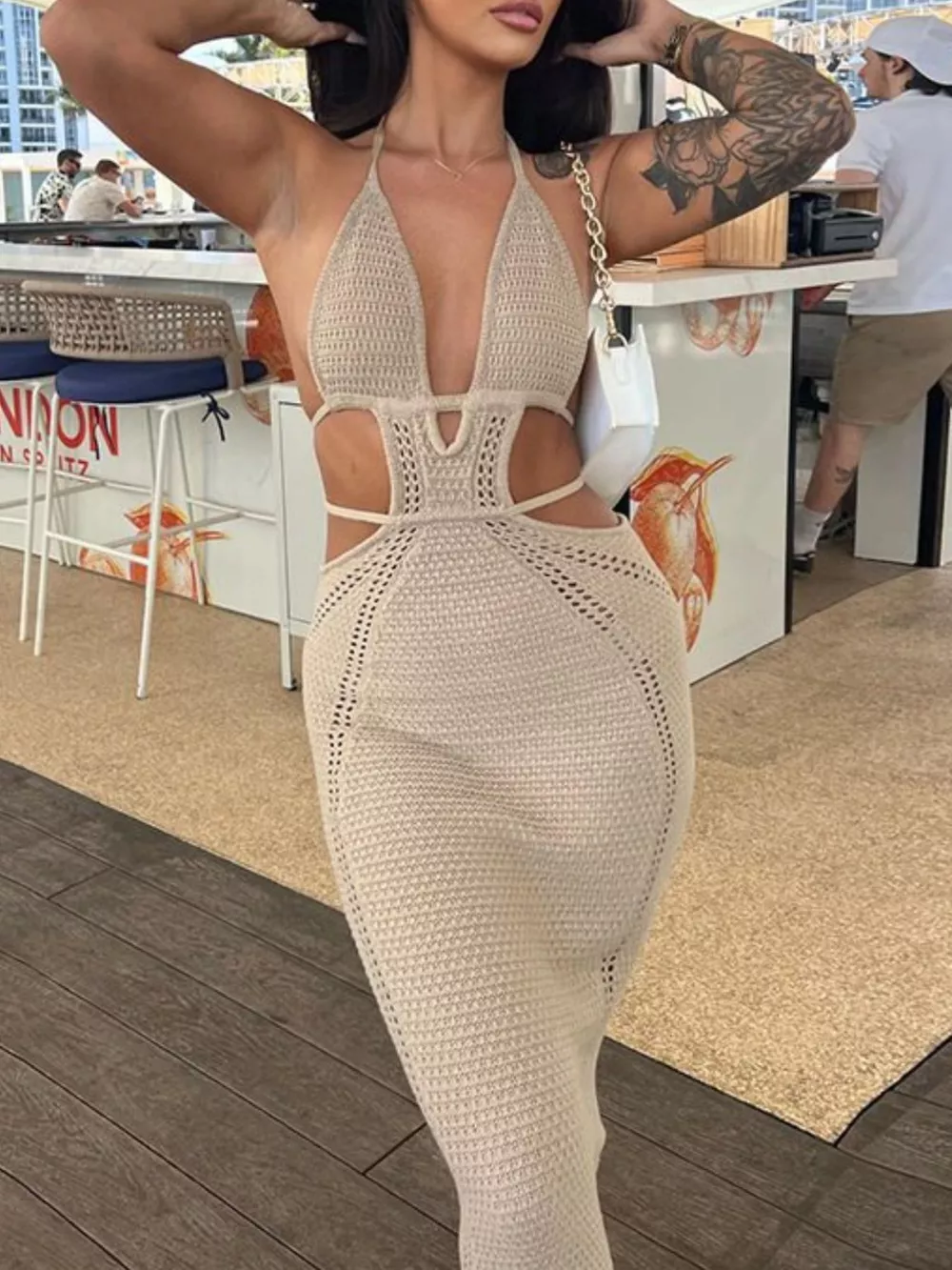 Halter Neck Cutout Knitted Maxi Dress, image 11