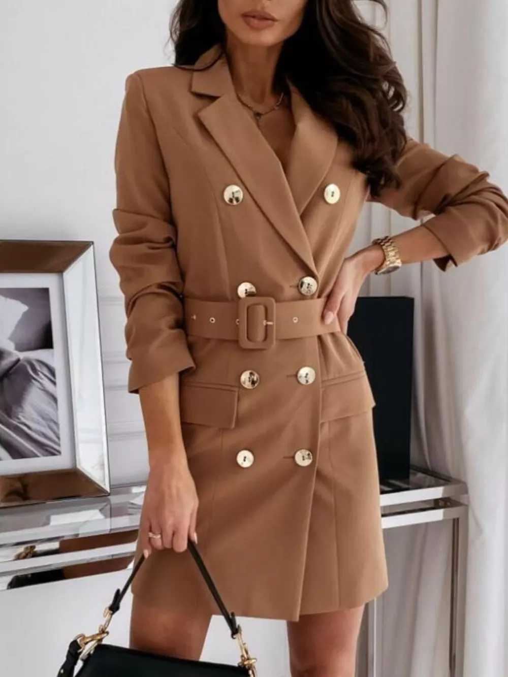 Double-Breasted Belted Blazer Dress, image 5