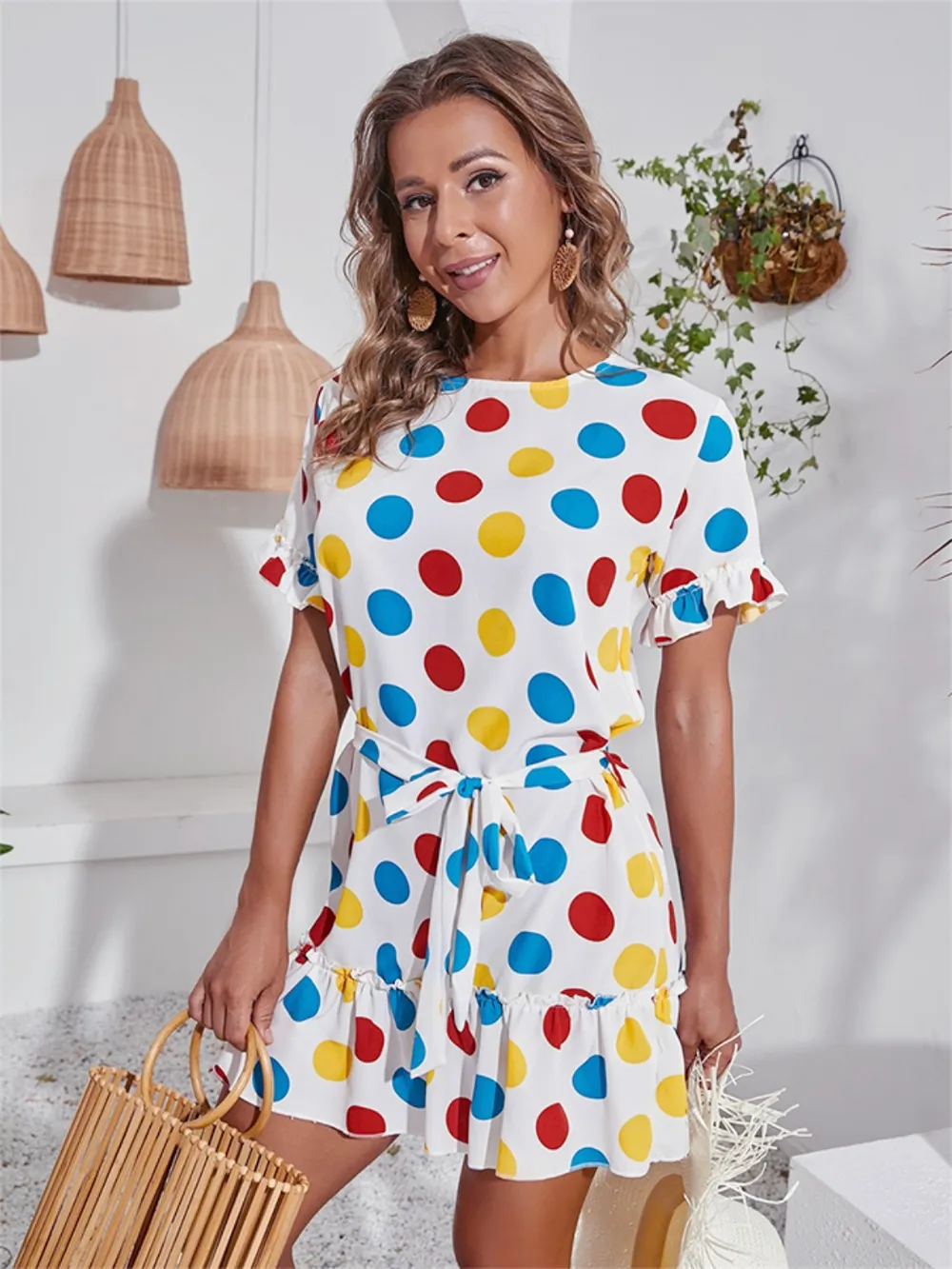 Tied Frill Short Sleeve Mini Dress, image 7