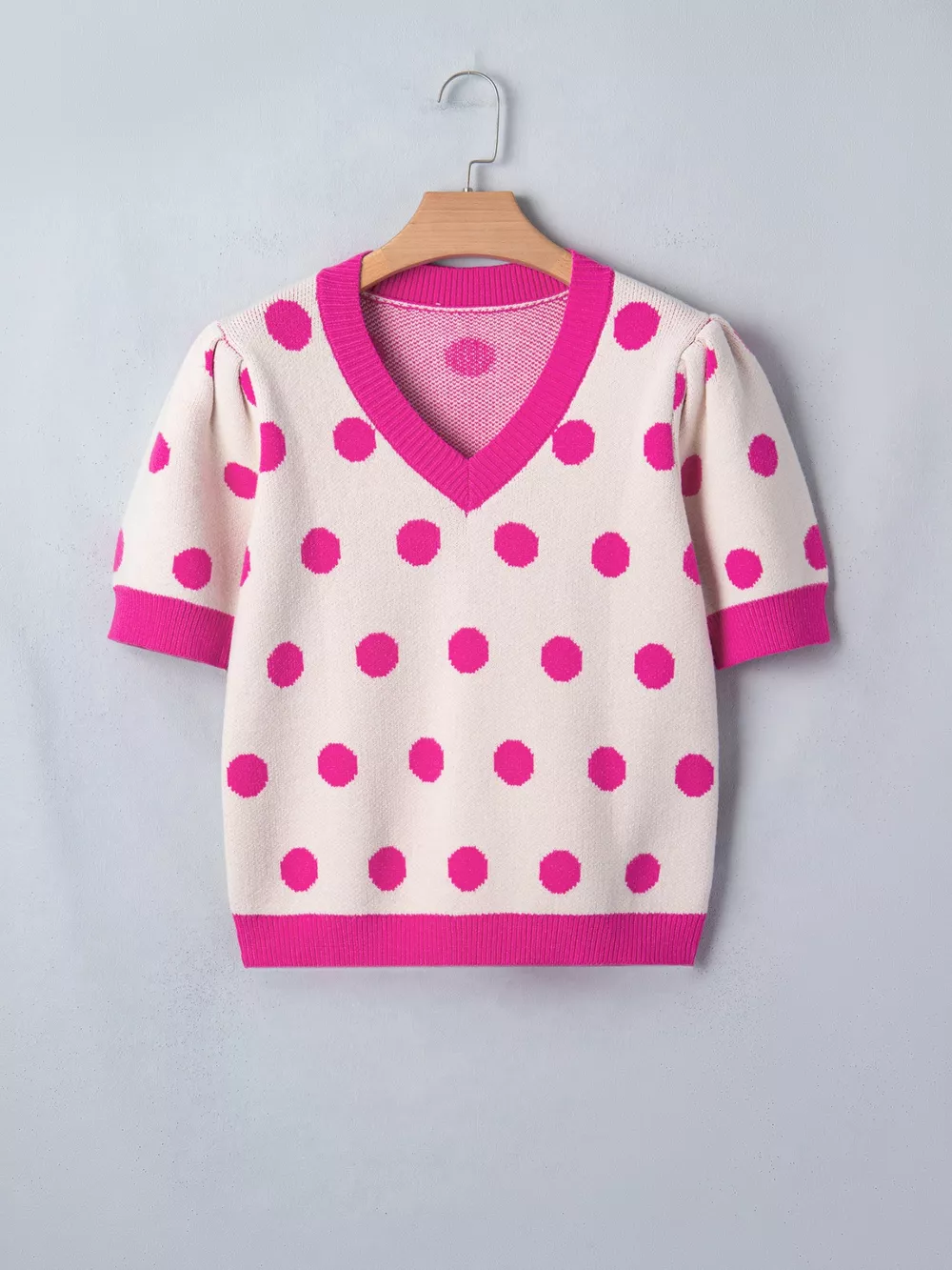 Polka Dot Puff Short Sleeve Sweater Top, image 5