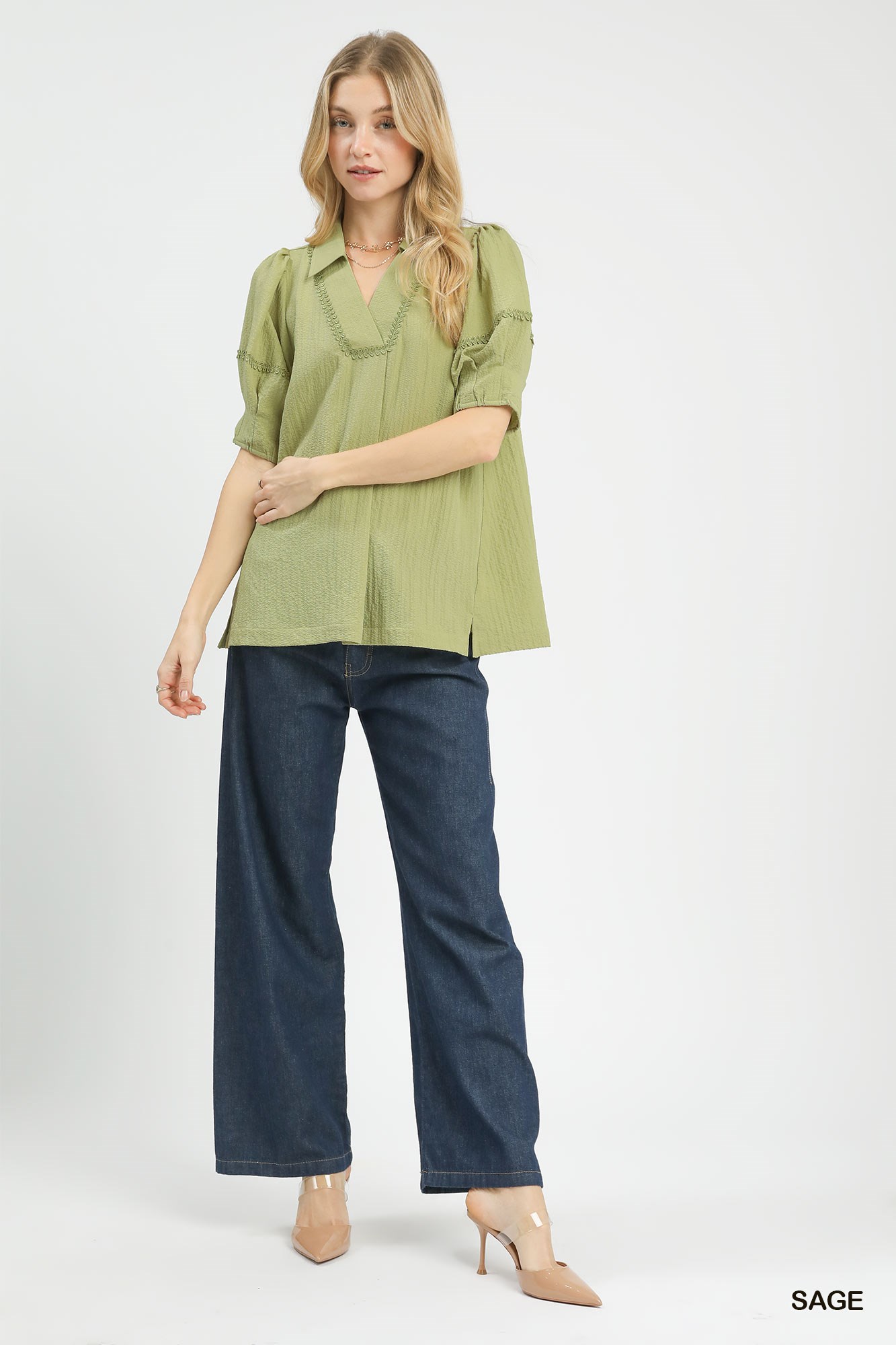 Textured Puff Sleeve Top, image 2