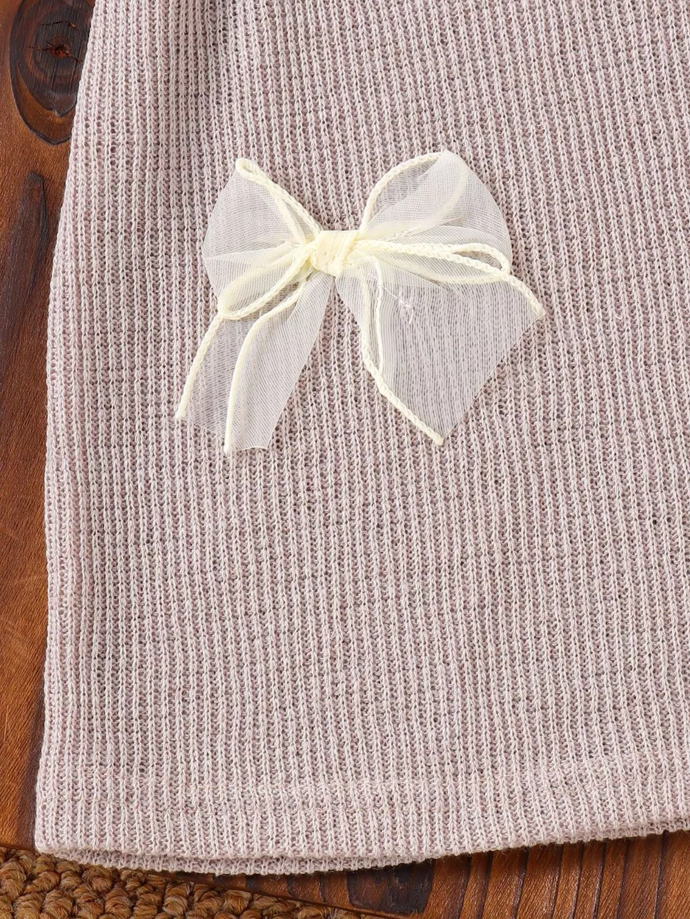 Children's Ribbed Knit Spaghetti Strap Dress with Bow, image 4