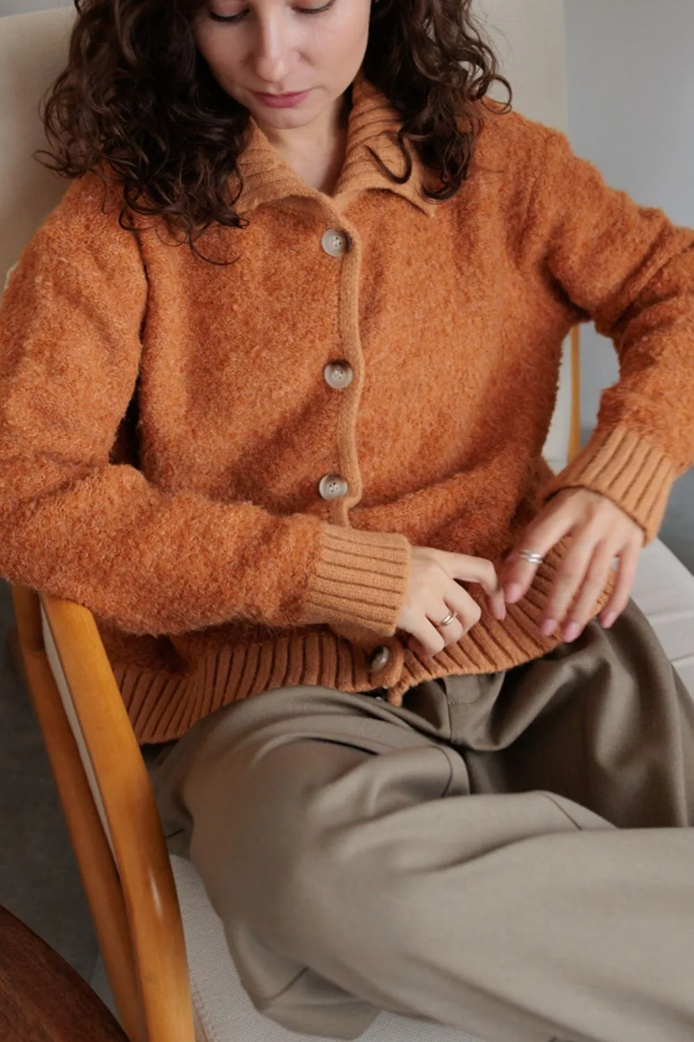 Collared Neck Button Down Long Sleeve Cardigan, image 4