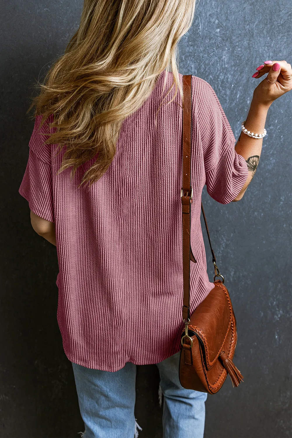 Textured V-Neck Dropped Shoulder T-Shirt, image 18