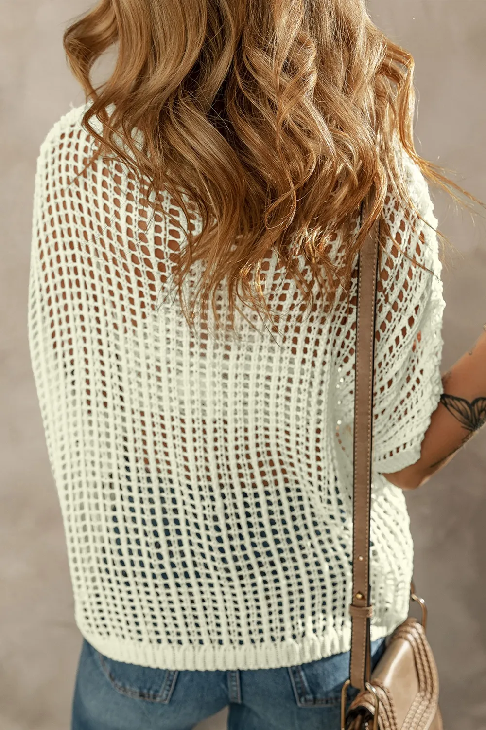 Flower Round Neck Half Sleeve Knit Cover Up, image 5