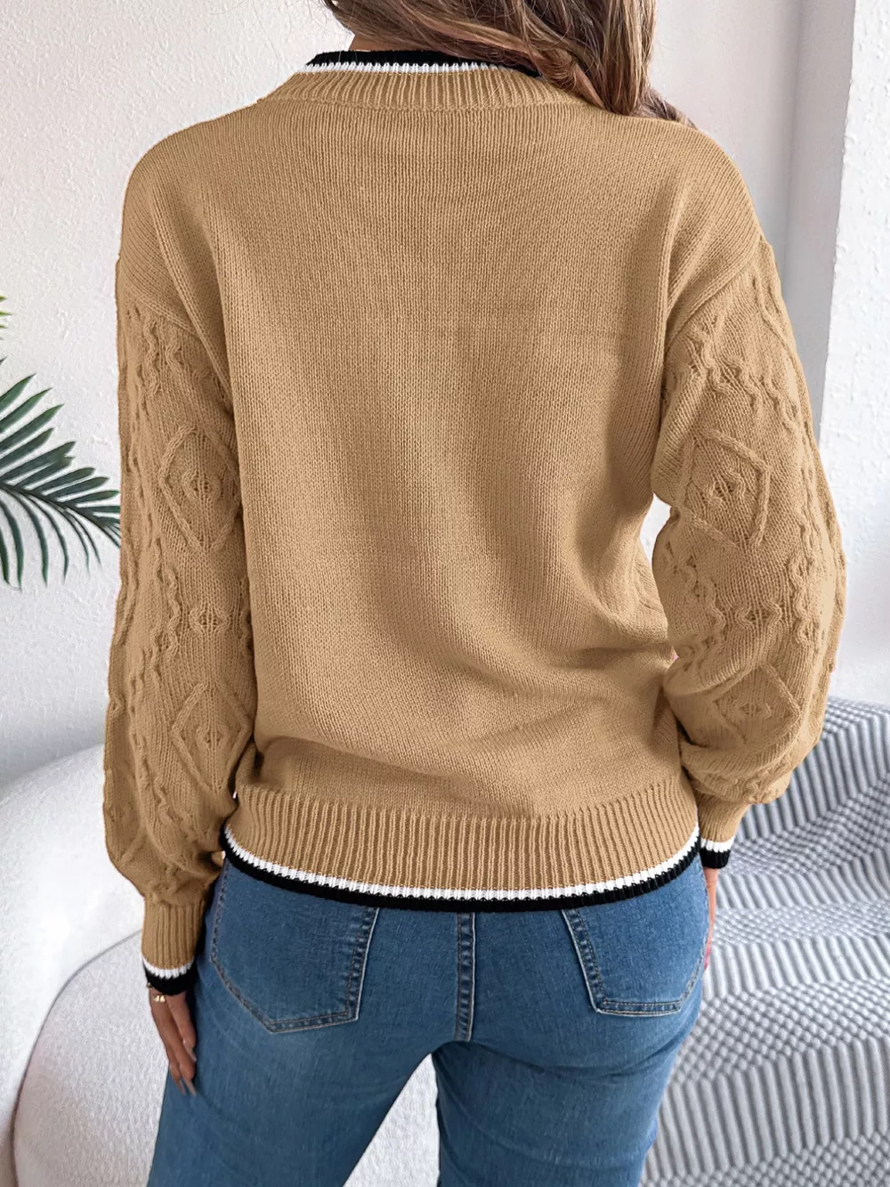 Contrast Trim Round Neck Sweater, image 8