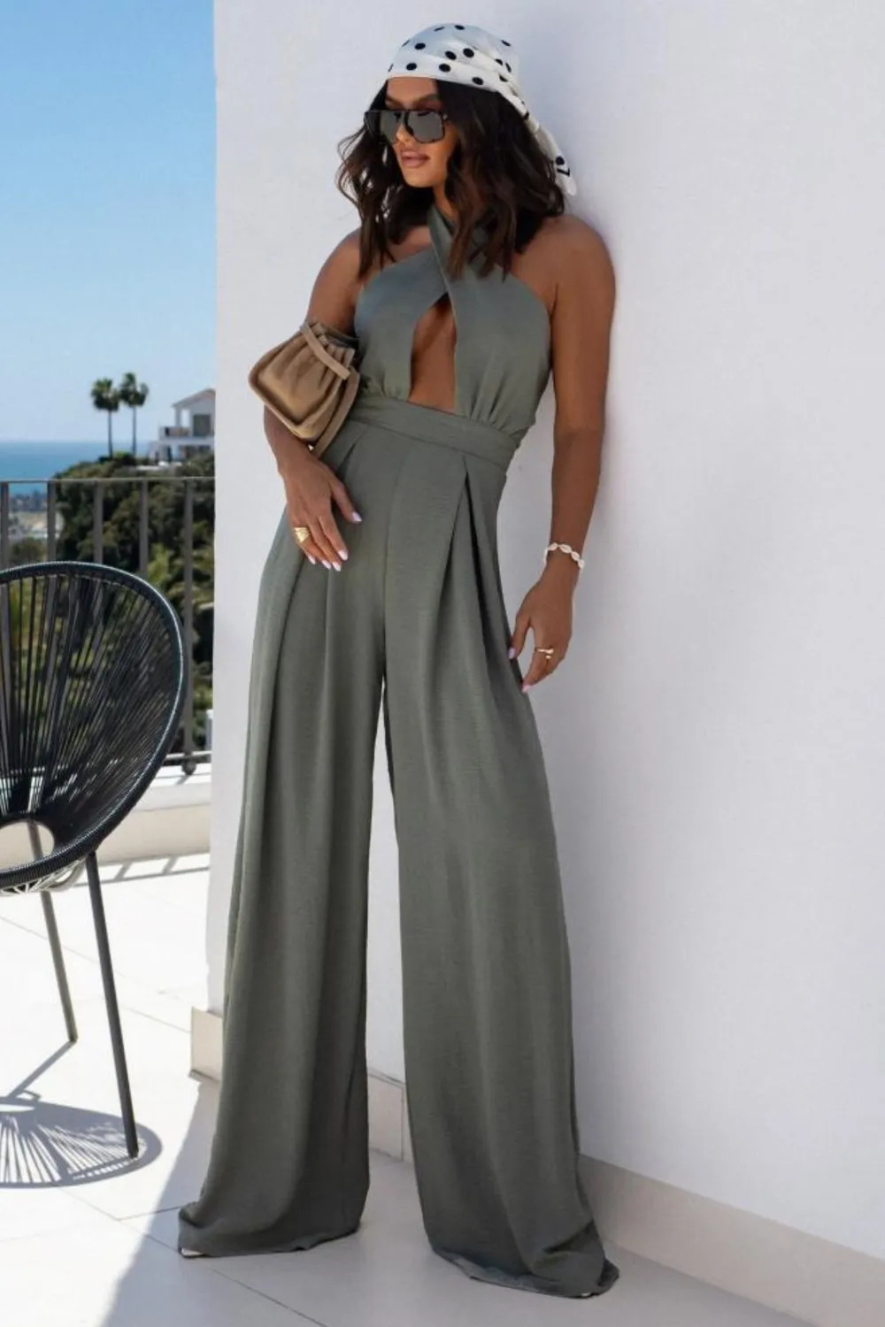 Halter Neck Wide Leg Jumpsuit with Keyhole Detail, image 13