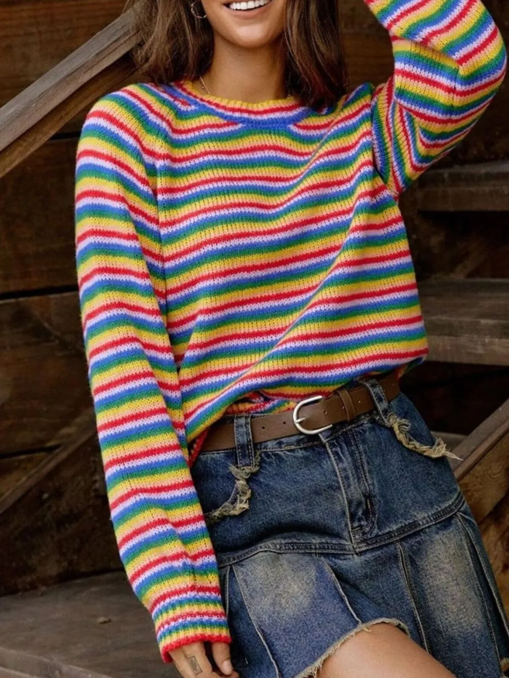 Rainbow Striped Pullover Sweater, image 4