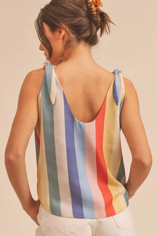 Contrast Striped Scoop Neck Tie Shoulder Tank, image 5