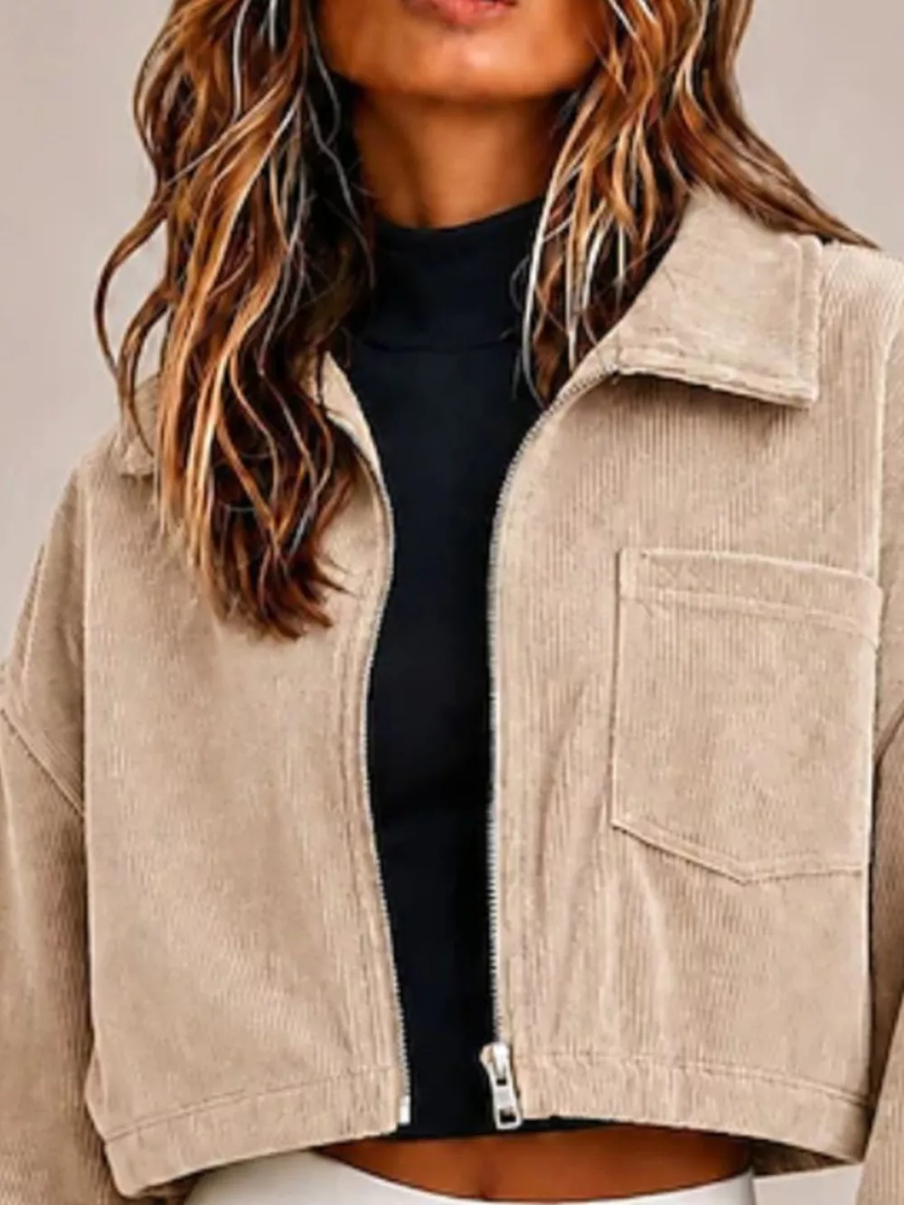 Corduroy Zip Up Cropped Jacket, image 6