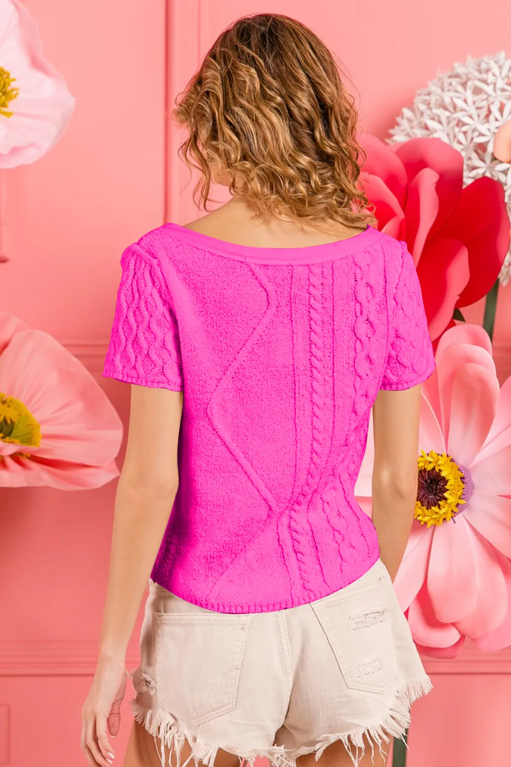 Cable Knit Short Sleeve Sweater, image 4