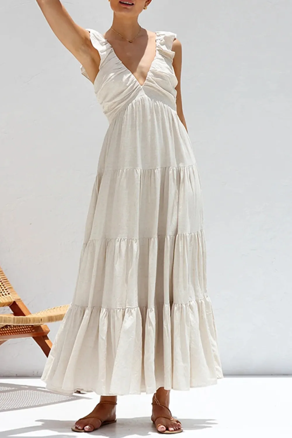 Ruffled V-Neck Tiered Dress, image 9