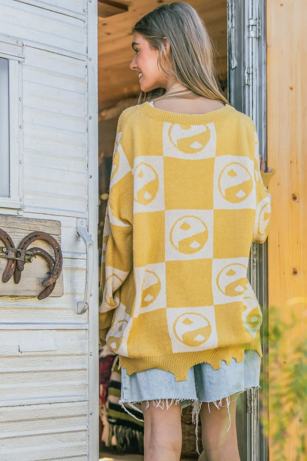 Checkerboard Sweater with Yin Yang Pattern, image 2