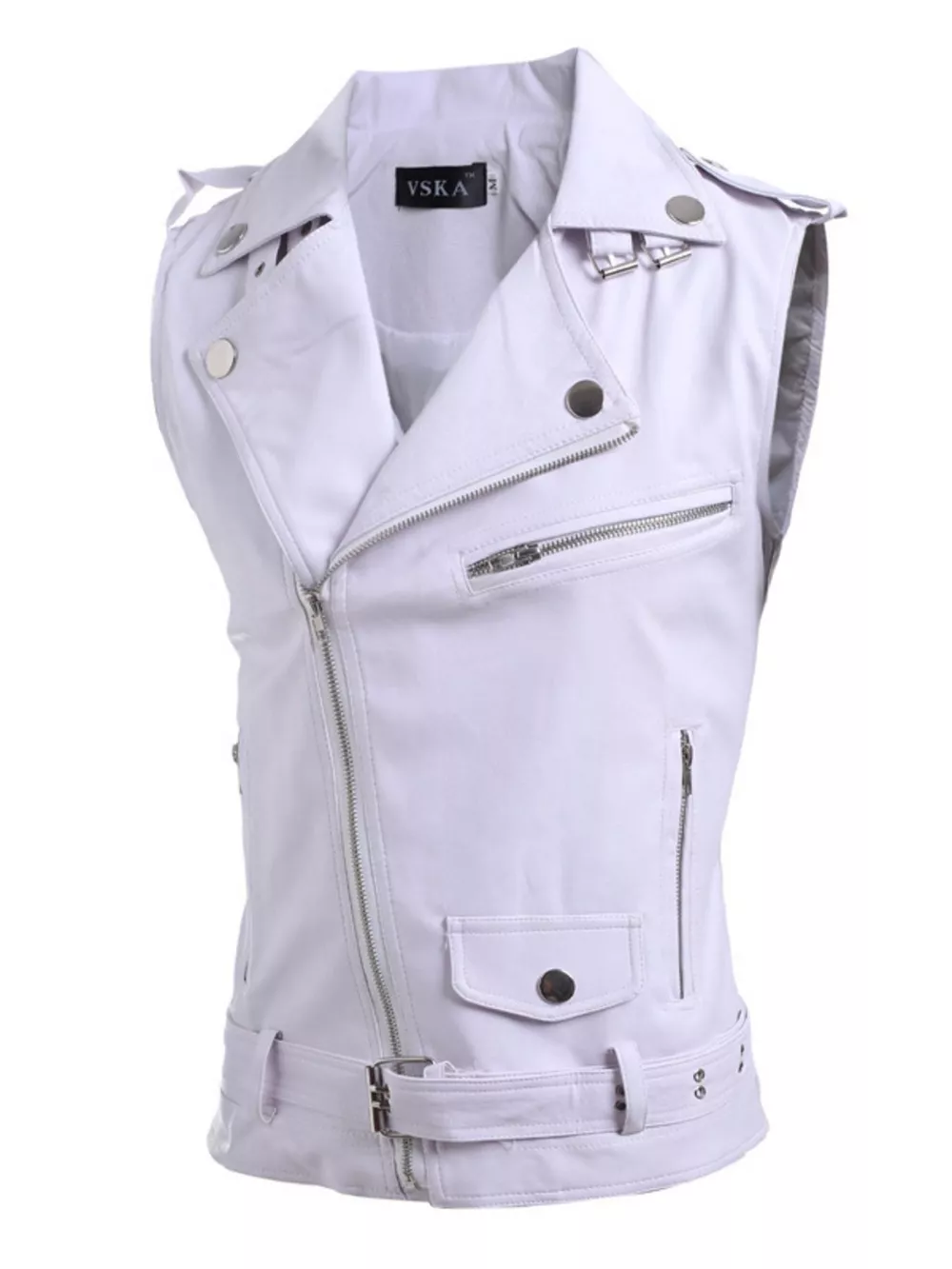 Men's Plus Size Asymmetrical Zipper Adjustable Belt Buckle Vest, image 7