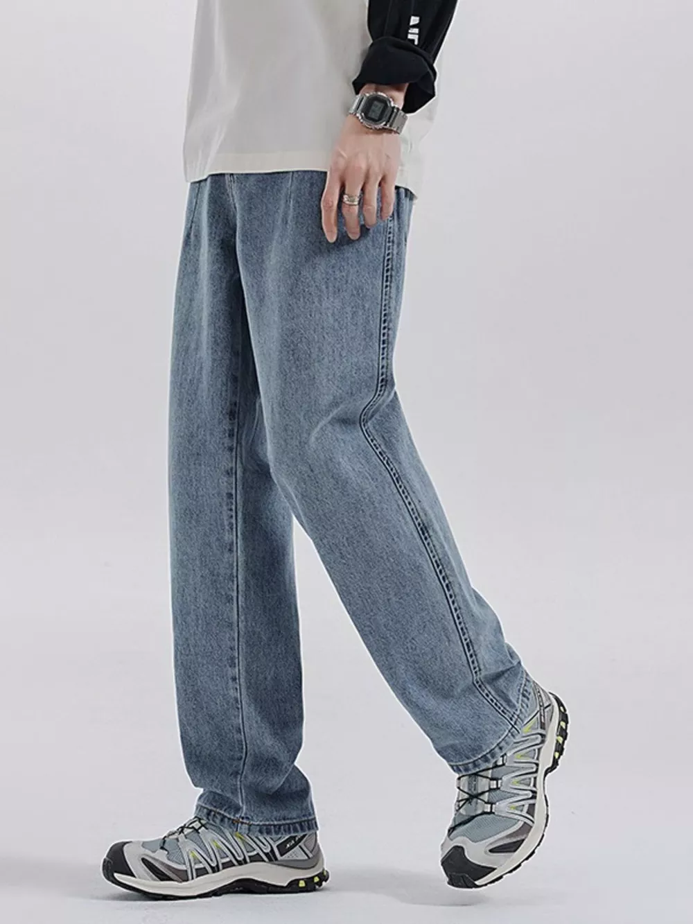 Men's Washed Wide Leg Jeans, image 5