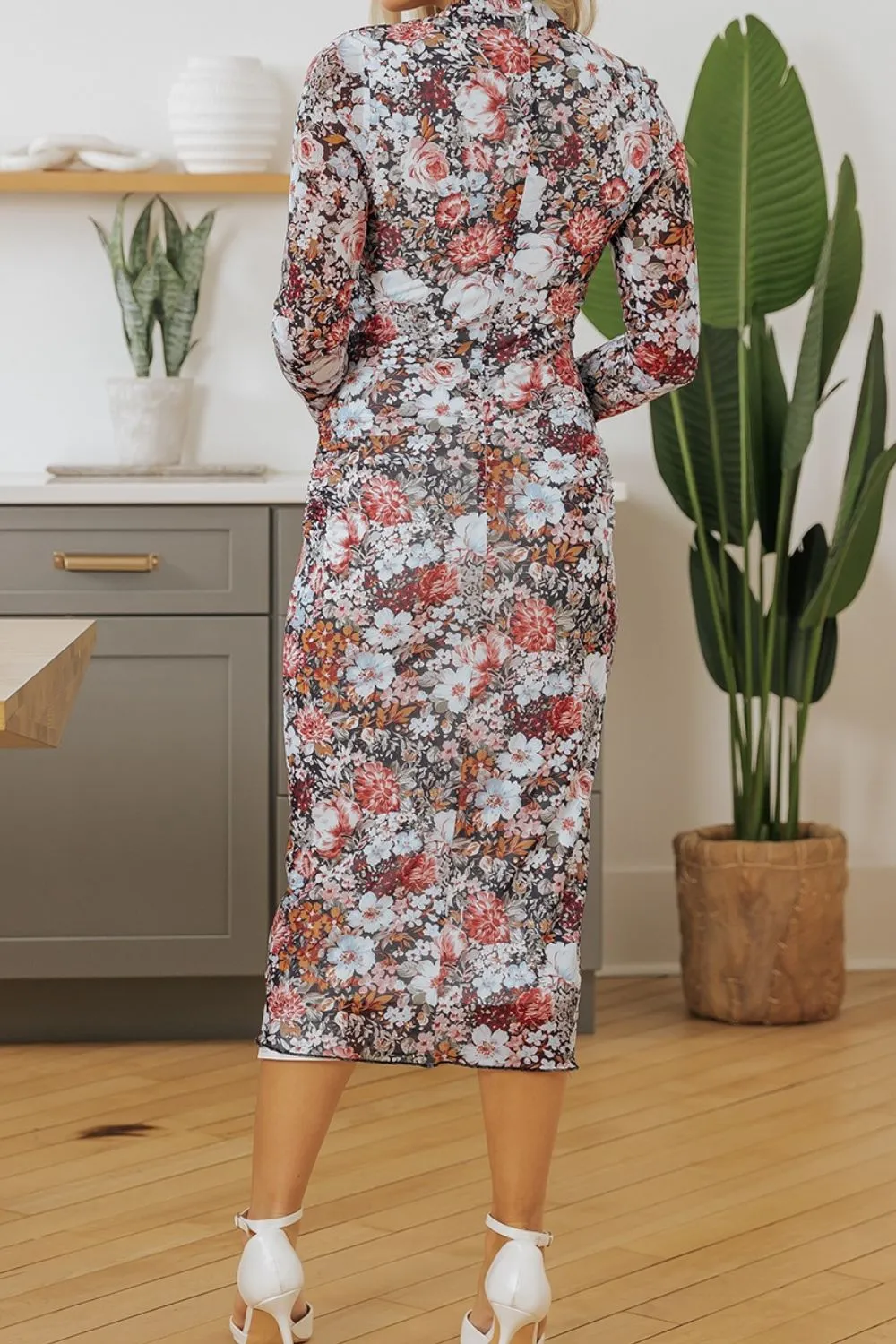 Printed Long Sleeve Midi Slim Dress, image 9