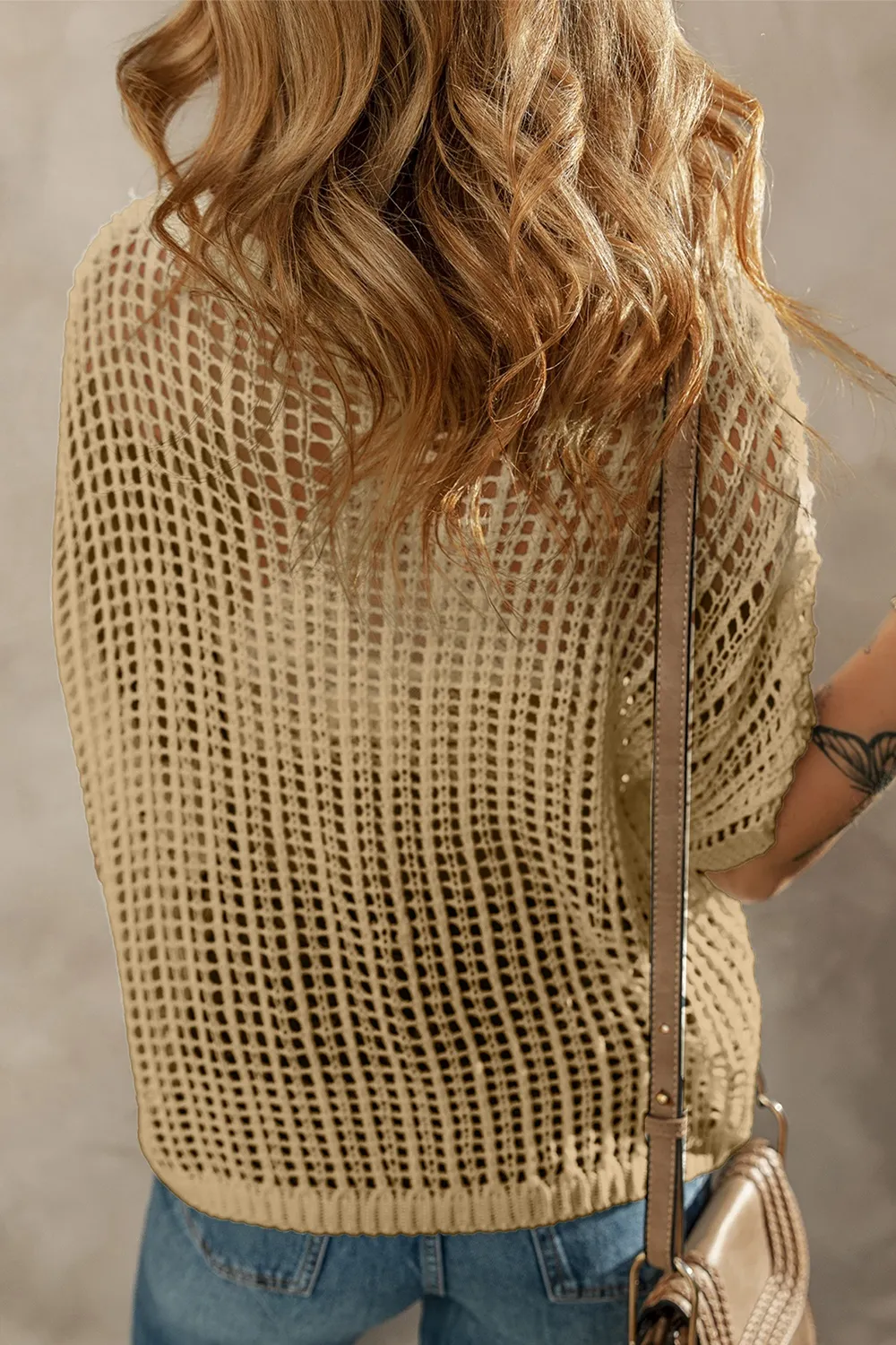 Flower Round Neck Half Sleeve Knit Cover Up, image 6