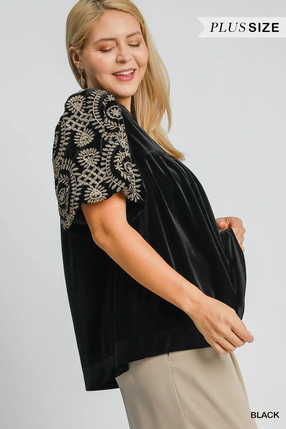 Full Size Velvet Embroidered Sleeve Blouse Plus Size, image 7