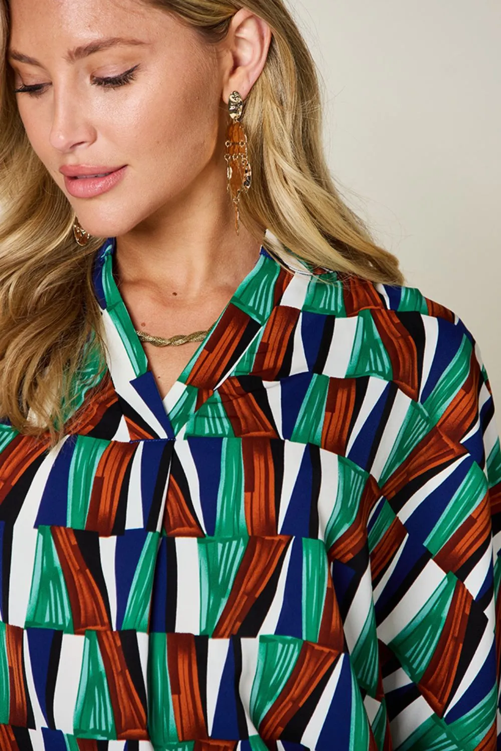 Full Size Geometric Notched Dolman Sleeve Top, image 17