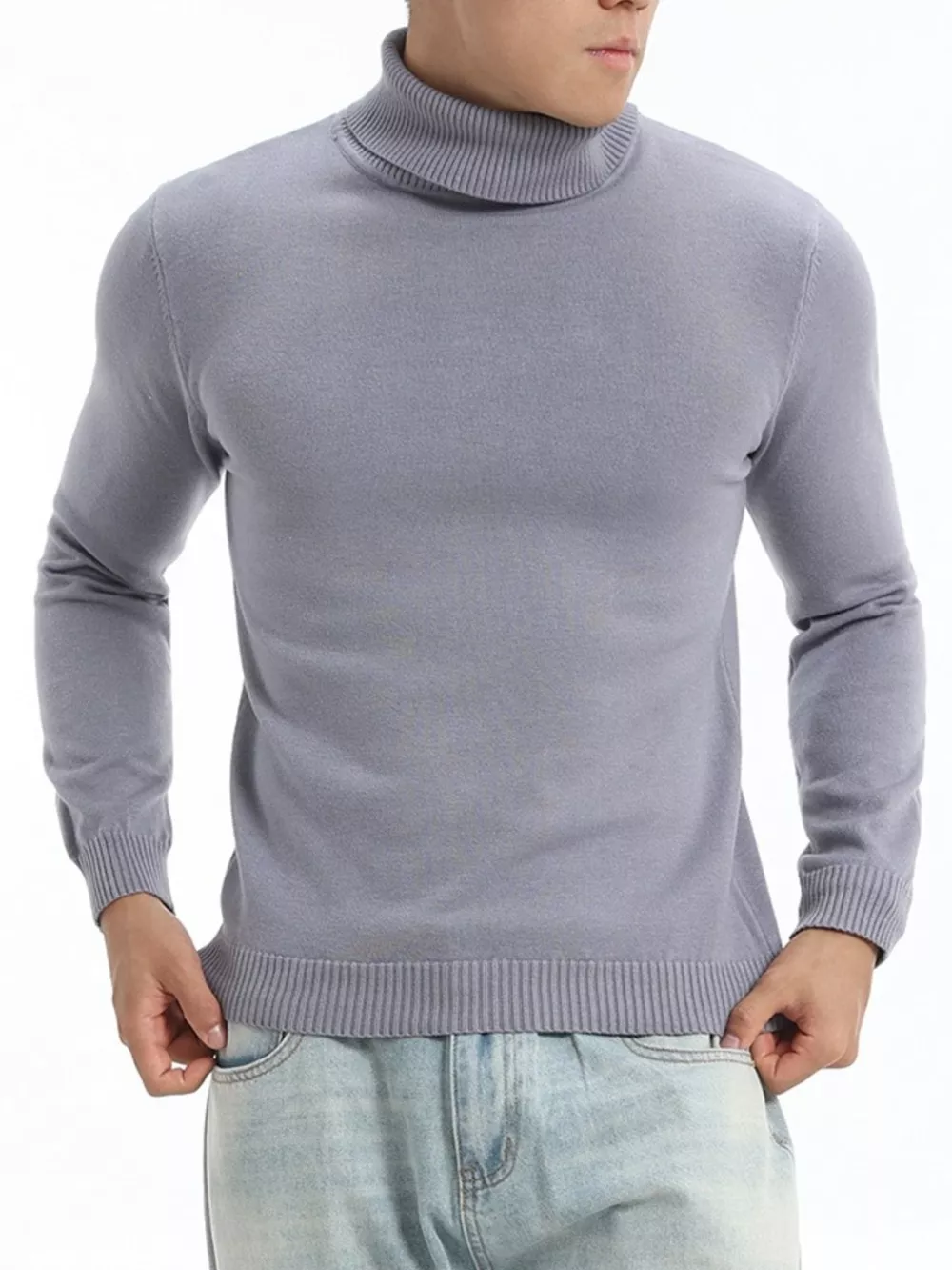 Men's Plus Size Turtleneck Long Sleeve Sweater, image 10