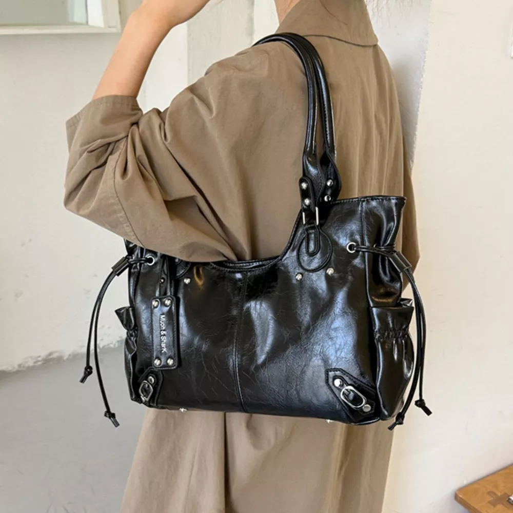 Drawstring Leather Handbag, image 8