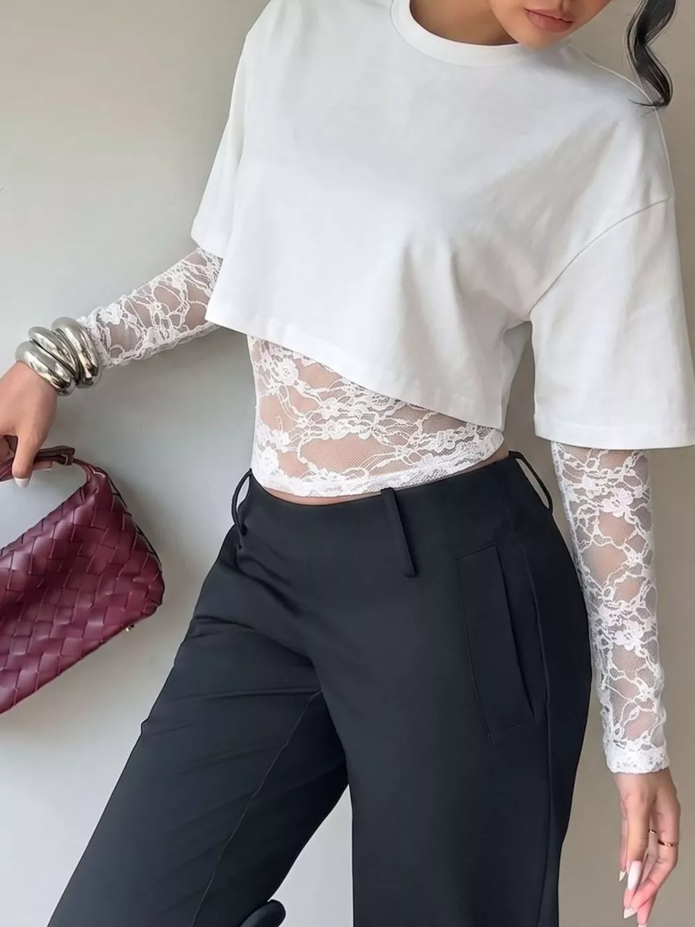Lace Patchwork Short Sleeve T-Shirt, image 9