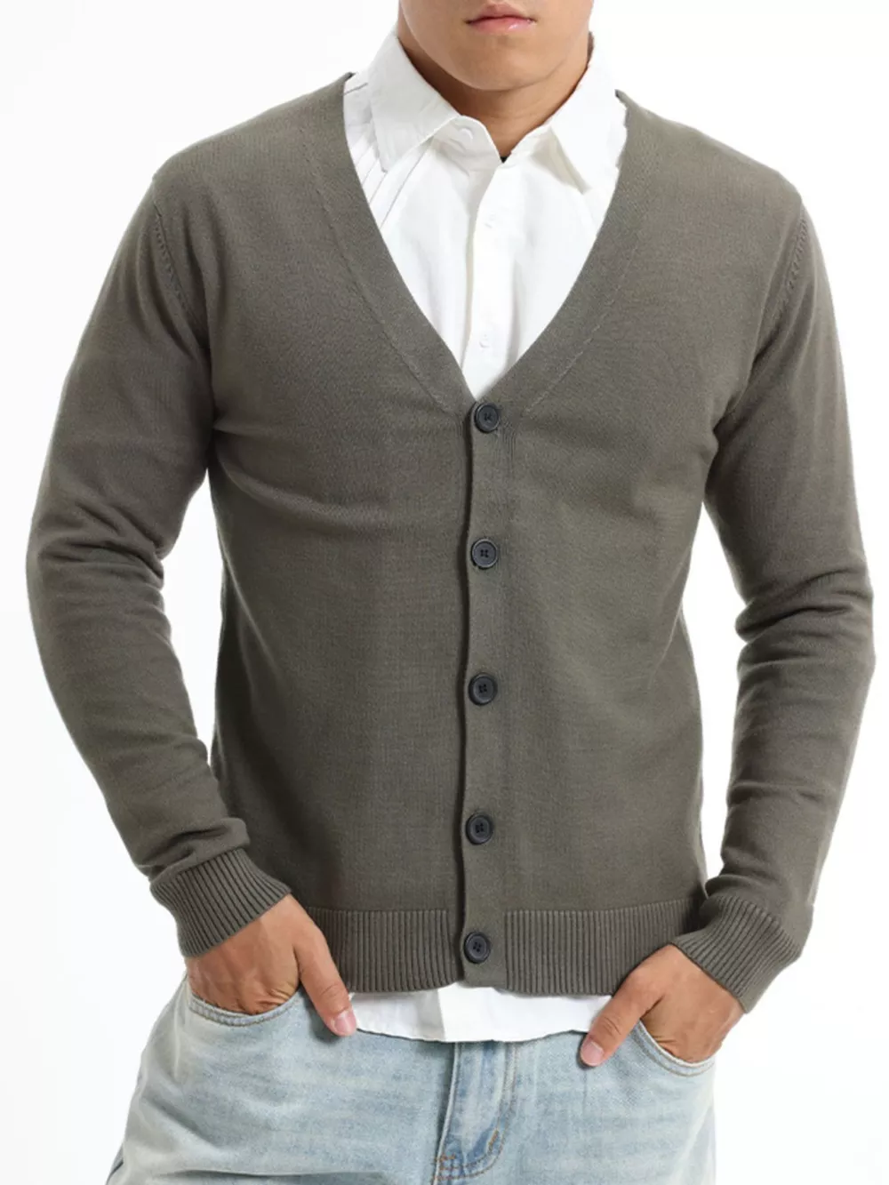 Men's Plus Size Button-Down Knit Cardigan, image 7