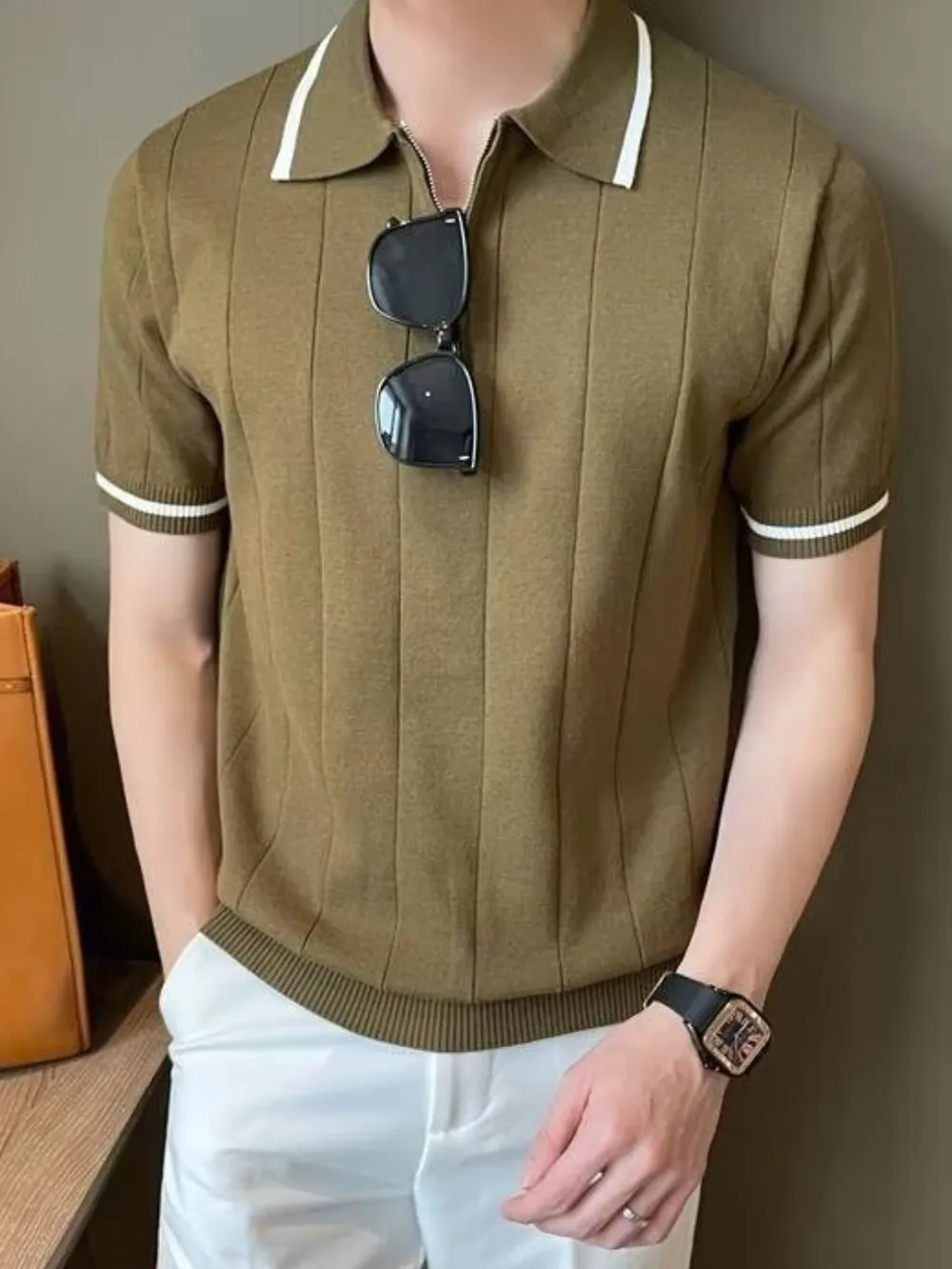 Men's Plus Size Quarter Zip Short Sleeve Polo, image 7