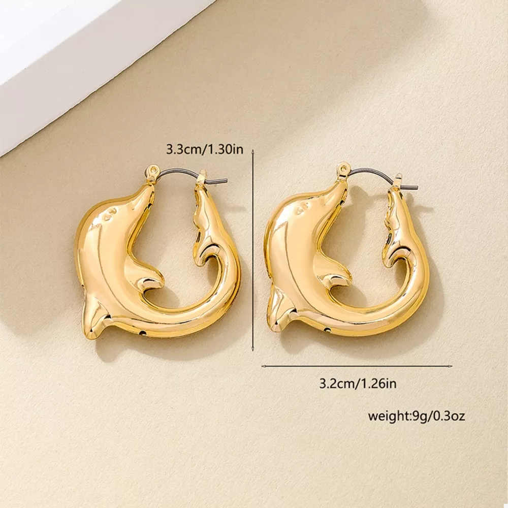 18K Gold-Plated Dolphin Hoop Earrings, image 6