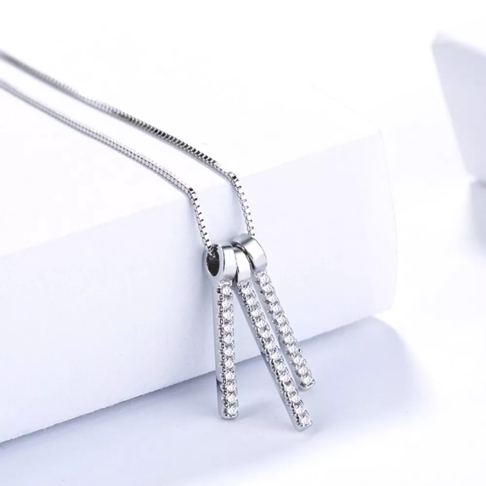 925 Sterling Silver Zircon Tassel Pendant Necklace, image 3