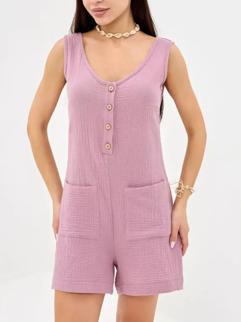 Casual Button-Down Sleeveless Romper, image 4